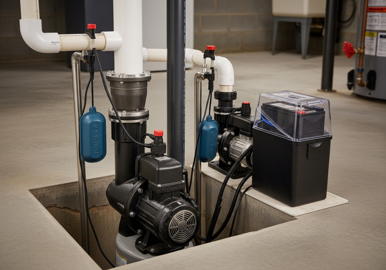 Pro Series combination sump pump system — dual pump setup
