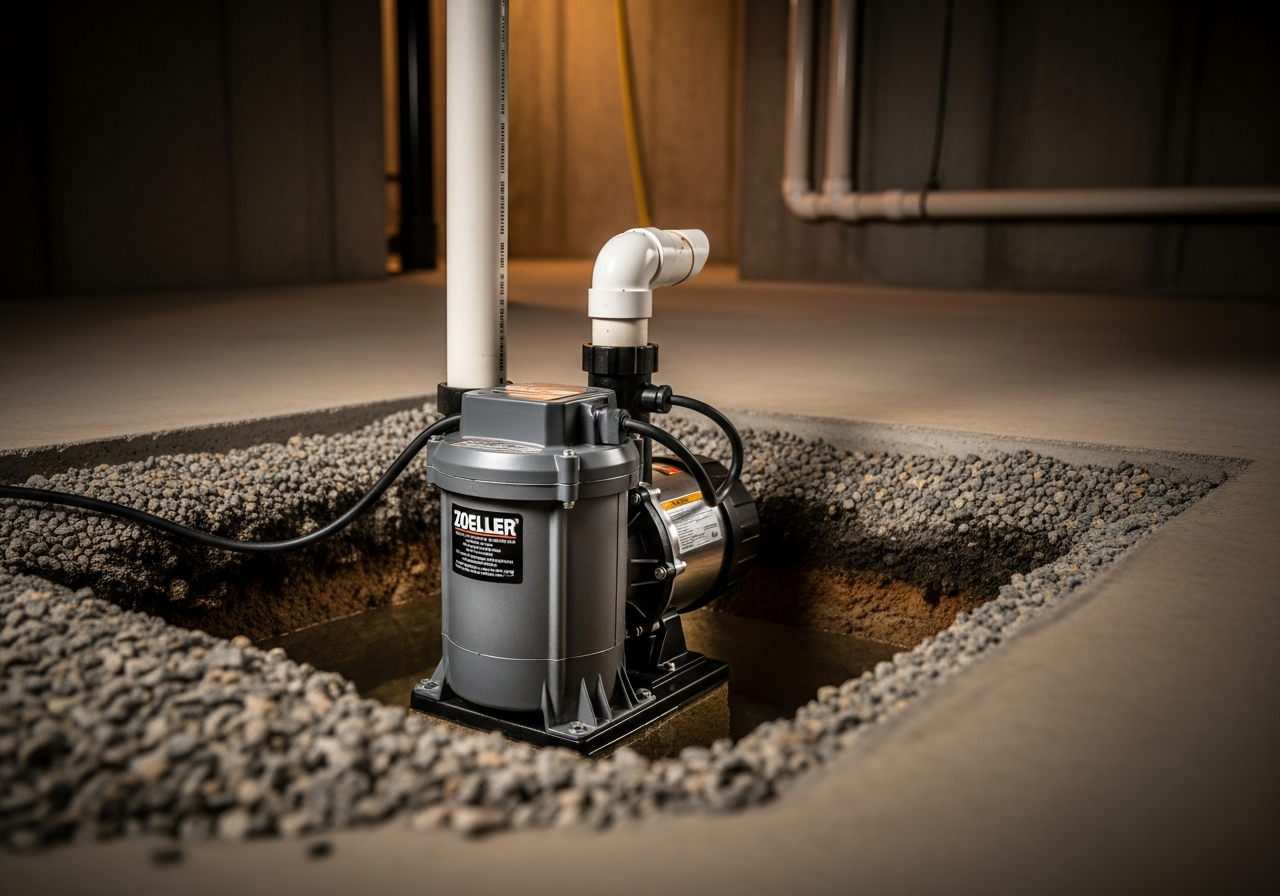 Zoeller sump pump — residential basement installation